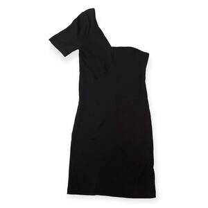 Zara Black Ribbed Bodycon One Shoulder Summer Mini Casual Dress Size Small